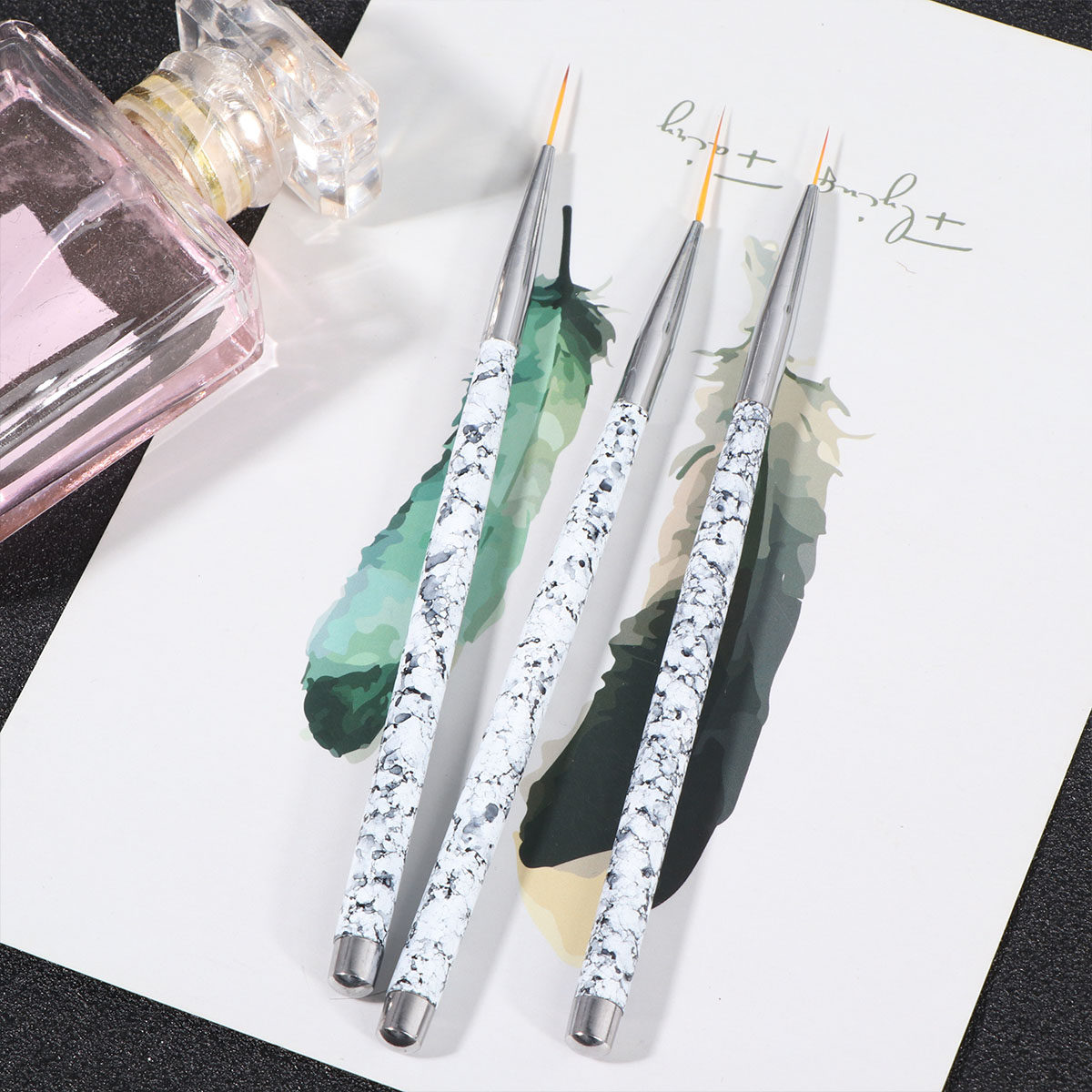 Nail Art Natural - مجموعة من 3 فرش رسم للأظافر