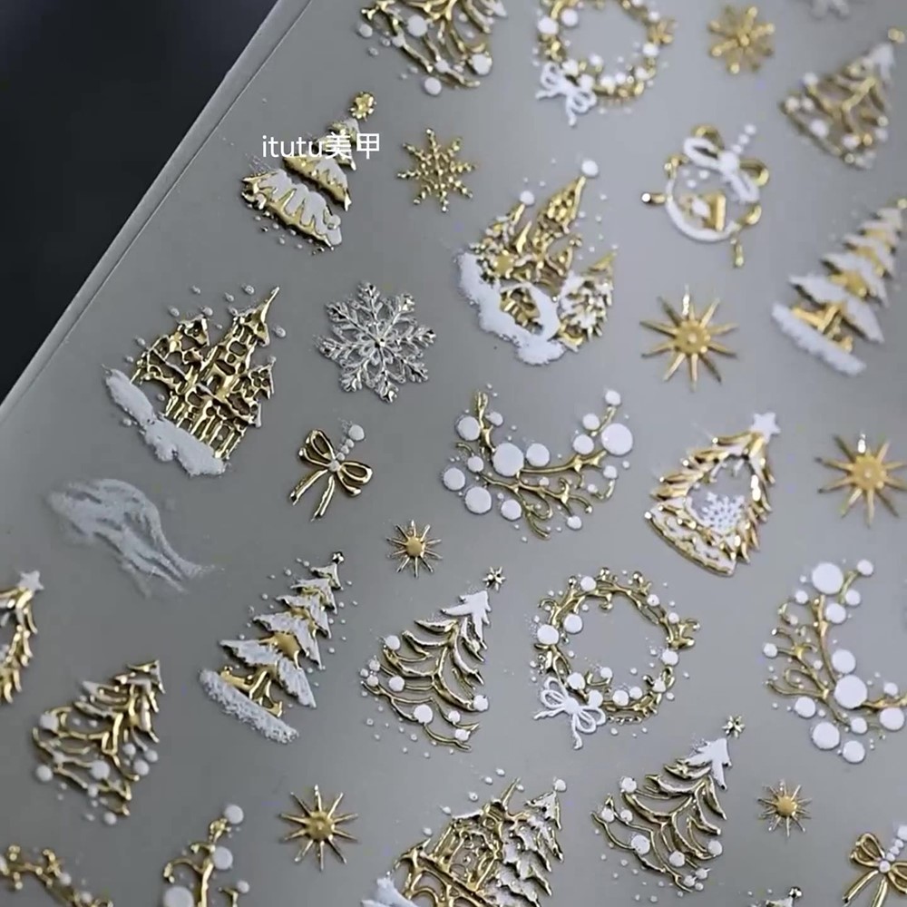 5D تنقش الذهب القلعة/الإكليل/ش - مراجعة Nail Art Xmas وسعره